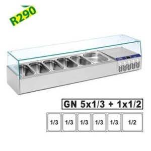 Diamond Structure réfrigérée | avec vitre droite | 5x 1/3 + 1x 1/2 GN | 160x38,4x(H)38,7 cm Diamond Structure réfrigérée | avec vitre droite | 5x 1/3 + 1x 1/2 GN | 160x38,4x(H)38,7 cm