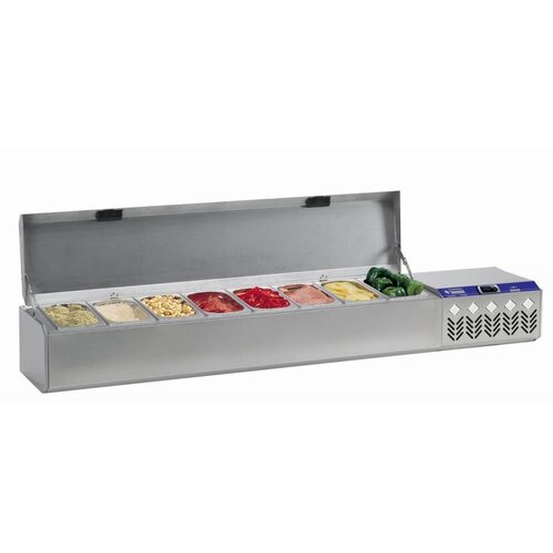 Diamond Structure réfrigérée | 8x 1/4 GN of 4x 1/2 GN | Couvercle INOX | 175,5x32,4x38,5/51,5 cm