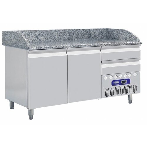 Diamond Comptoir Réfrégirateur | 2 portes 600x400 | 2 tiroirs neutres | 160x72x109cm | Plan de travail marbré