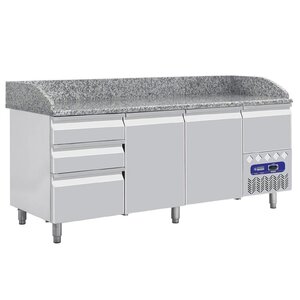 Diamond Comptoir Réfrégirateur | 2 portes 600x400 | 3 tiroirs neutres + tiroir ustensiles | 198x72x109cm | Plan de travail marbré