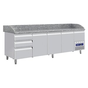 Diamond Comptoir Réfrégirateur | 3 portes 600x400 | 3 tiroirs neutres + tiroir ustensiles | 249x72x109cm | Plan de travail marbré