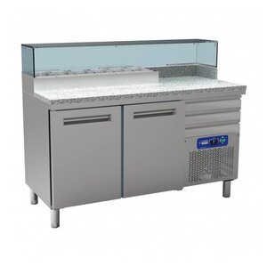 Diamond Comptoir Réfrégirateur pizzeria | INOX | 2 portes EN 600x400 | 3 tiroirs neutres EN 600x400 | structure Réfrigérée 6x GN 1/4 | 400W/230V | 1590x700x880/900-1200(h)mm