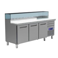 Comptoir Réfrégirateur pizzeria | INOX | 3 portes EN 600x400 | 3 tiroirs neutres EN 600x400 | structure Réfrigérée 6x GN 1/4n | 400W/230V | 2110x700x880/900-1200(h)mm