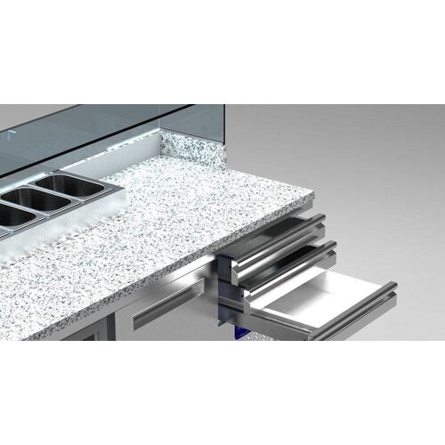 Diamond Comptoir Réfrégirateur pizzeria | INOX | 3 portes EN 600x400 | 3 tiroirs neutres EN 600x400 | structure Réfrigérée 6x GN 1/4n | 400W/230V | 2110x700x880/900-1200(h)mm Diamond Comptoir Réfrégirateur pizzeria | INOX | 3 portes EN 600x400 | 3 tiroirs neutres EN 600x400 | structure Réfrigérée 6x GN 1/4n | 400W/230V | 2110x700x880/900-1200(h)mm