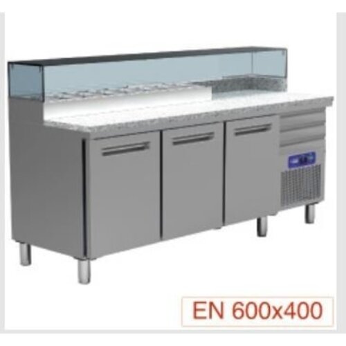Diamond Comptoir Réfrégirateur pizzeria | INOX | 3 portes EN 600x400 | 3 tiroirs neutres EN 600x400 | structure Réfrigérée 6x GN 1/4n | 400W/230V | 2110x700x880/900-1200(h)mm Diamond Comptoir Réfrégirateur pizzeria | INOX | 3 portes EN 600x400 | 3 tiroirs neutres EN 600x400 | structure Réfrigérée 6x GN 1/4n | 400W/230V | 2110x700x880/900-1200(h)mm