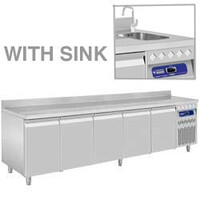 Comptoir Réfrigéré Ventilé | INOX | 5 Portes GN 1/1 | avec Evier |  2625x700x(h)850/900mm