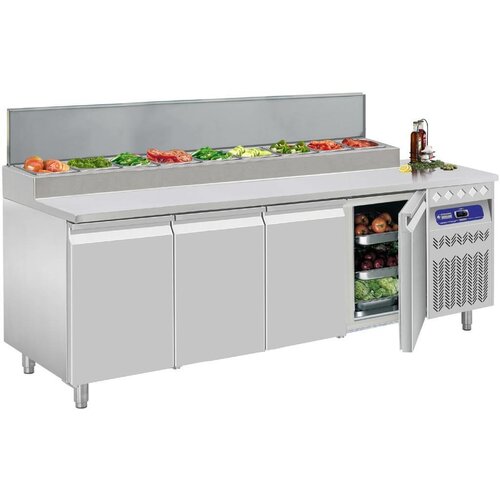 Diamond Comptoir Réfrigérée Ventilée | structure réfrigérée | 4 portes GN 1/1 | 219x70x(h)85/90cm Diamond Comptoir Réfrigérée Ventilée | structure réfrigérée | 4 portes GN 1/1 | 219x70x(h)85/90cm