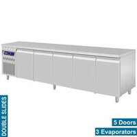 Comptoir Réfrigéré Ventilé | INOX | 5 Portes GN 1/1 | 700 Litres | Groupe à Gauche | 2625x700x850/900(h)mm
