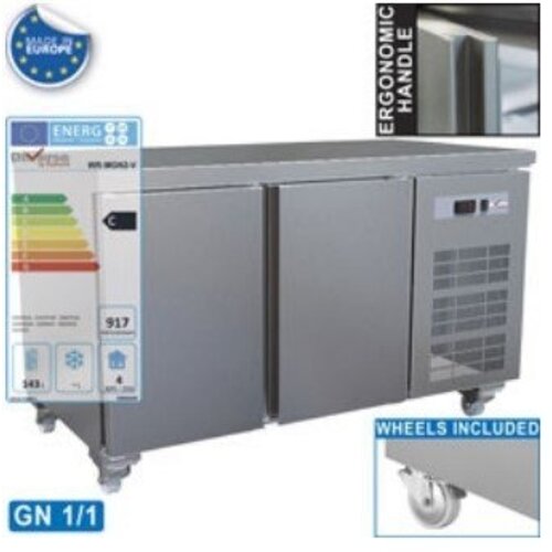 Diamond Comptoir Réfrigérée Ventilée sur roues | 2 portes GN 1/1 | 206 Litres |1342x700x880/900(h)mm