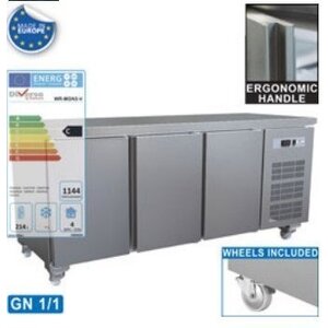 Diamond Comptoir Réfrigérée Ventilée sur roues |3 portes GN 1/1 | 405 Litres | 1792x700x880/900(h)mm