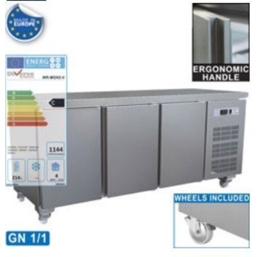 Diamond Comptoir Réfrigérée Ventilée sur roues |3 portes GN 1/1 | 405 Litres | 1792x700x880/900(h)mm