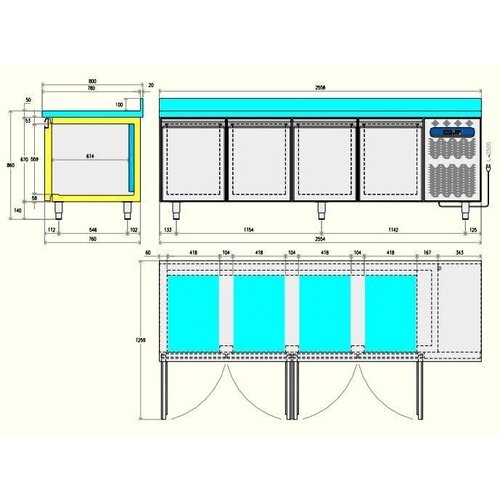 Diamond Comptoir Réfrigéré Ventilé | 4 Portes EN 600x400 | Top en Granit  | 2558x800x(h)880/900mm