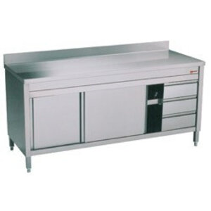 Diamond Comptoir Armoire neutre | INOX | 2 portes coulissantes | couvercle anti-éclaboussure | 3 tiroirs à droite | 2000x700x(h)900mm