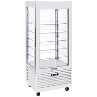 Vitrine 4 faces | T° positive | 5 étagères en verre | Ventilée | 480 Litres | BLANCHE | 800x630x(h)1850mm