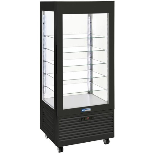 Diamond Vitrine 4 faces | T° positive | 5 étagères en verre | Ventilée | 480 Litres | NOIRE | 800x630x(h)1850mm