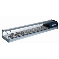 Vitrine à tapas Réfrigérée | 8x GN 1/3 - 40 mm (inclus)| INOX | Vitre bombée en verre trempé | 1850x400x(H)260mm
