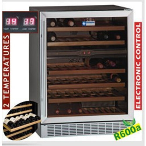 Diamond Vitrine cave à vin | Ventilée | 160 litres | porte en acier inox | 2 températures | BLACK | 595x570x820(h)mm