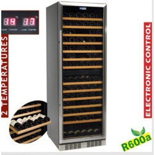 Diamond Vitrine cave à vin | Ventilée | 375 litres | porte en acier inox | 2 températures | BLACK | 595x680x1760(h)mm