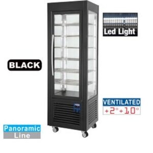 Diamond Vitrine panoramique | Noir | 360 litres | 5 grilles sur roues | 60x63x(h)185cm