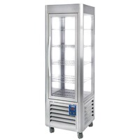 Vitrine panoramique | Inox | 360 litres | 5 grilles sur roues | 60x63x(h)185cm