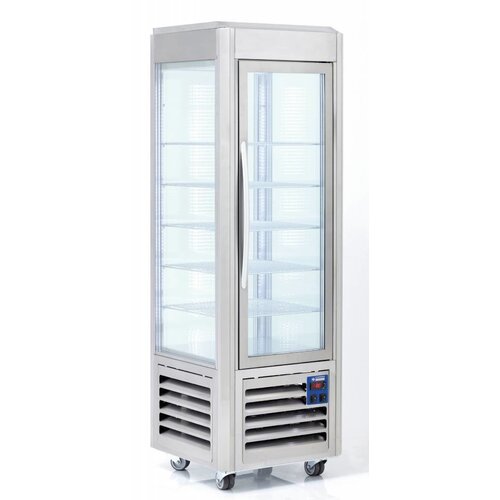 Diamond Vitrine panoramique | Inox | 360 litres | 5 grilles sur roues | 600x630x(h)1850mm