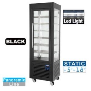 Diamond Vitrine panoramique | NOIR | 360 litres | 5 grilles sur roues |  600x630xh1850mm