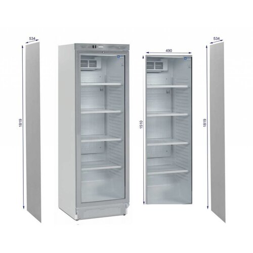 Diamond Vitrine Ventilée T° positive | 380 Litres | Porte en Verre | 595x600x1840(h)
