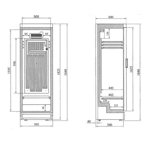 Diamond Vitrine Ventilée T° positive | 380 Litres | Porte en Verre | 595x600x1840(h)