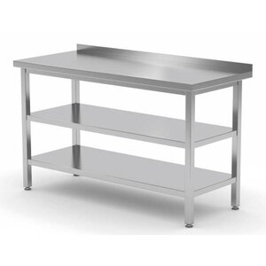 CHRselect Table de Travail | INOX | 2 Etagères Basses | avec Etagère | Rebord | 400(l)x600(p)mm | Choix de 16 Largeurs