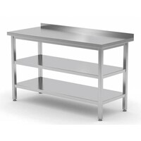 Table de Travail | INOX | 2 Etagères Basses | avec Etagère | Rebord | 400(l)x600(p)mm | Choix de 16 Largeurs
