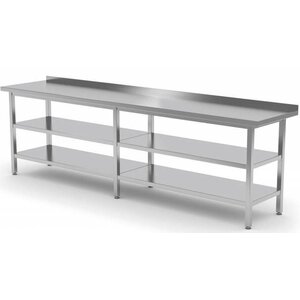 CHRselect Table de Travail | INOX | Etagère Basse | avec Etagère | Rebord | 2000(l)x600(p)mm | Choix de 9 Largeurs