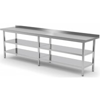 Table de Travail | INOX | Etagère Basse | avec Etagère | Rebord | 2000(l)x700(p)mm | Choix de 9 Largeurs