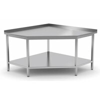 Table de Travail d'Angle | INOX | Etagère Basse | Rebord | (l)700-1000mm | 600-700mm(p)