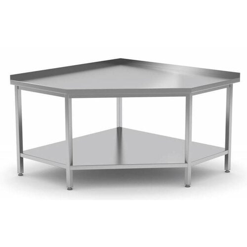 CHRselect Table de Travail d'Angle | INOX | Etagère Basse | Rebord | (l)700-1000mm | 600-700mm(p)