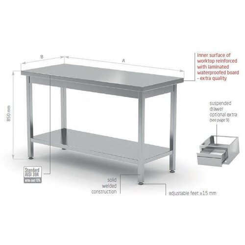 CHRselect Table Centrale INOX | Etagère Basse | HEAVY DUTY | 800(l)x700(p)mm | Choix de 12 Largeurs