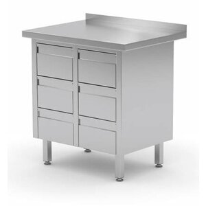 CHRselect Meuble INOX | Armoire à Tiroirs 2x avec 6 Tiroirs | Rebord | (l)830mm | 600mm(p)