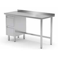 Table de Travail | INOX | 2 Tiroirs (Gauche) | Rebord | 800(l)x600(p)mm | Choix de 12 Largeurs