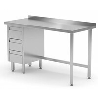 Table de Travail | INOX | 3 Tiroirs (Gauche) | Rebord | 800(l)x600(p)mm | Choix de 12 Largeurs