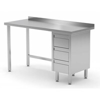 Table de Travail | INOX | 3 Tiroirs (Droite) | Rebord | 800(l)x600(p)mm | Choix de 12 Largeurs