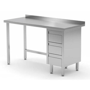 CHRselect Table de Travail | INOX | 3 Tiroirs (Droite) | Rebord | 800(l)x700(p)mm | Choix de 12 Largeurs