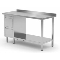 Table de Travail | INOX | 2 Tiroirs | Etagère Basse | Rebord | 800(l)x700(p)mm | Choix de 12 Largeurs