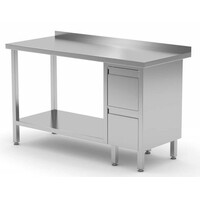 Table de Travail | INOX | 2 Tiroirs | Etagère Basse | Rebord | 800(l)x700(p)mm | Choix de 12 Largeurs