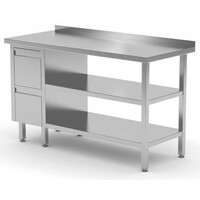 Table de Travail | INOX | 2 Tiroirs | 2x Etagère Basse | Rebord | 800(l)x700(p)mm | Choix de 12 Largeurs