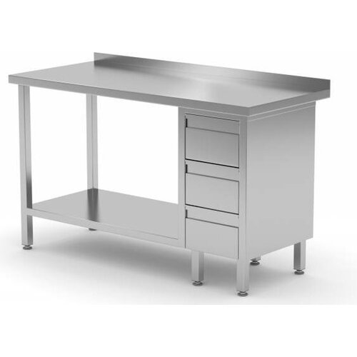 CHRselect Table de Travail | INOX | 3 Tiroirs (Droite) | Etagère Basse | 800(l)x600(p)mm | Choix de 12 Largeurs