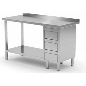 CHRselect Table de Travail | INOX | 3 Tiroirs (Droite) | Etagère Basse | 800(l)x600(p)mm | Choix de 12 Largeurs