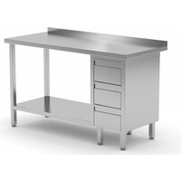 Table de Travail | INOX | 3 Tiroirs (Droite) | Etagère Basse | 800(l)x600(p)mm | Choix de 12 Largeurs