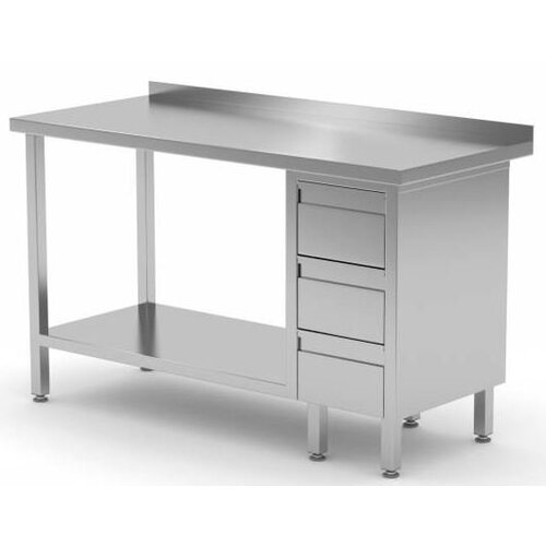 CHRselect Table de Travail | INOX | 3 Tiroirs (Droite) | Etagère Basse | 800(l)x700(p)mm | Choix de 12 Largeurs