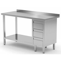 Table de Travail | INOX | 3 Tiroirs (Droite) | Etagère Basse | 800(l)x700(p)mm | Choix de 12 Largeurs