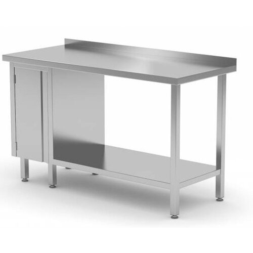 CHRselect Table de Travail | INOX | 1 Porte Battante (Gauche) | Etagère Basse | Rebord | 800(l)x600(p)mm | Choix de 12 Largeurs