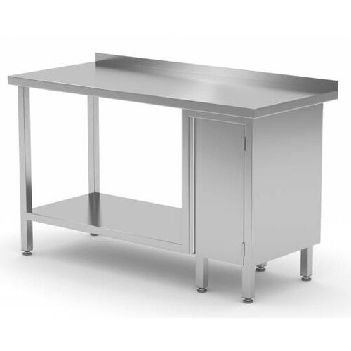 CHRselect Table de Travail | INOX | 1 Porte Battante (Droite) | Etagère Basse | Rebord | 800(l)x700(p)mm| Choix de 12 Largeurs